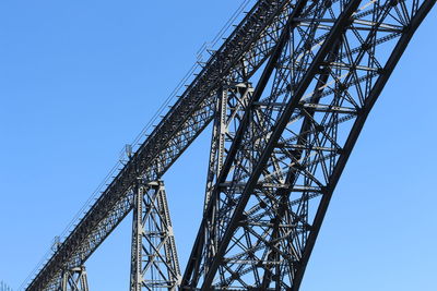 Low angle view of bridge against clear blue sky