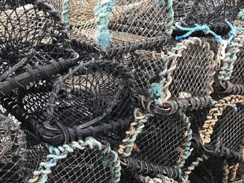 High angle view of fishing net at harbor