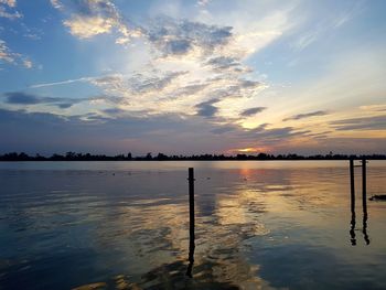 Scenic view of lake against sky during sunset