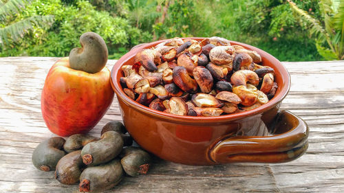 Close-up of fruits in bowl on table