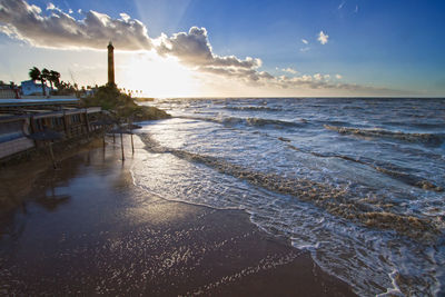 Scenic view of sea against sky during sunset