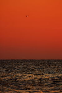 Scenic view of sea against orange sky