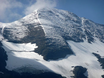 Aerial view of snowcapped mountains against sky