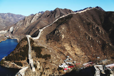 Scenic view of mountains by the great wall of china