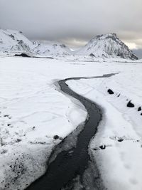 Scenic view of snow covered mountain against sky