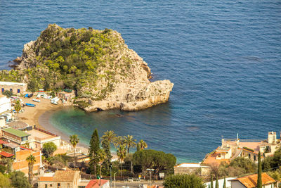 High angle view of city at seaside