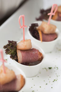 High angle view of dessert in plate on table