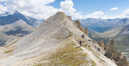 High altitude hike around the aiguille percée on the heights of tignes in savoie in haute tarentaise 