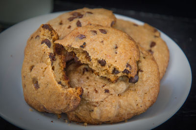 Close-up of chocolate cookies in a plate