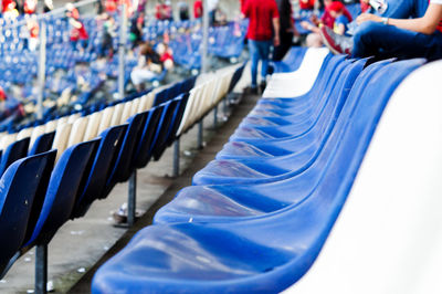 High angle view of people in bus