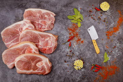 High angle view of food on table