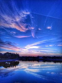 Scenic view of lake against sky at sunset