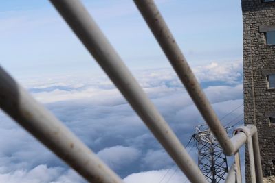 Tilt image of railing against sky during winter