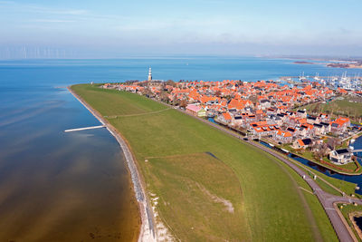 High angle view of sea against sky