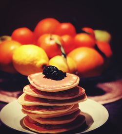 Close-up of dessert in plate on table