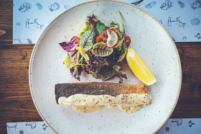 High angle view of meal served in plate