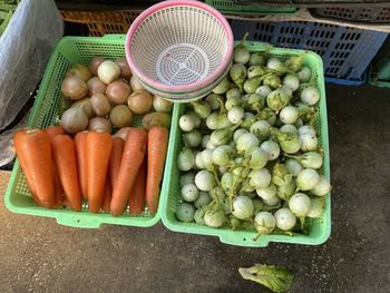 High angle view of fruits for sale in market
