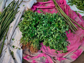 High angle view of vegetables for sale in market