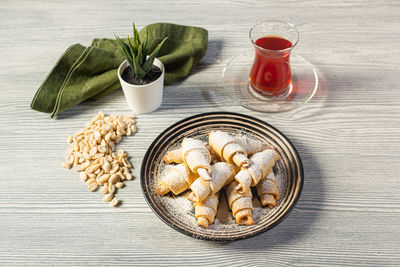 High angle view of food on table