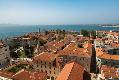 High angle view of buildings in city