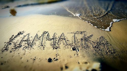 High angle view of sand on beach