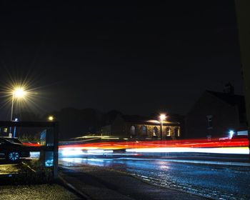 Light trails on road at night