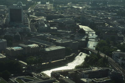 High angle view of buildings in city