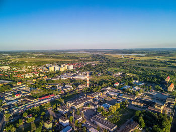 High angle view of townscape against clear sky