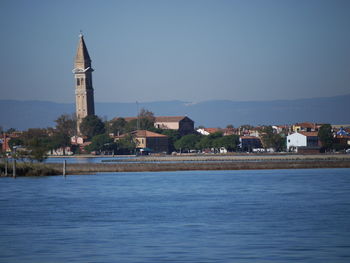 View of buildings against blue sky