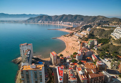 High angle view of buildings in city