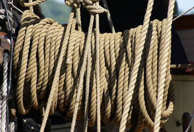 Close-up of rope at ship