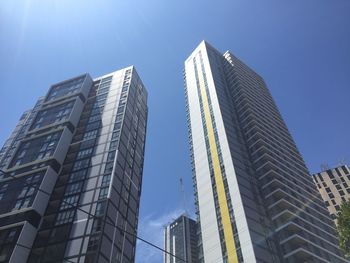 Low angle view of modern buildings against clear sky