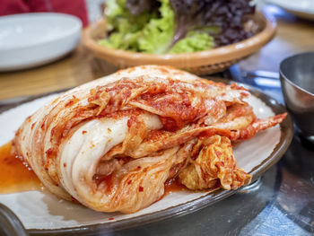 Close-up of food in plate on table