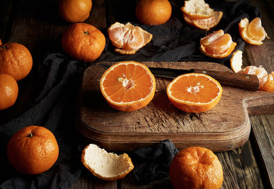 High angle view of fruits on table