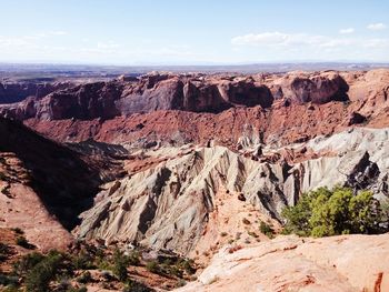 Scenic view of rock formations on landscape against sky