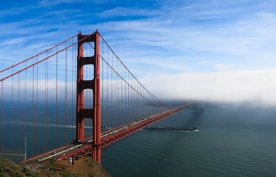 Suspension bridge in foggy weather
