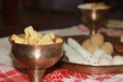 Close-up of ice cream in bowl on table