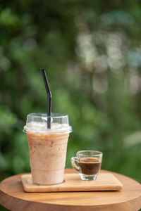 Close-up of coffee served on table