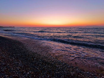 Scenic view of sea against clear sky during sunset