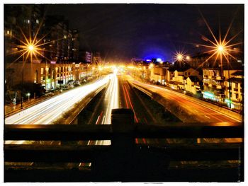 Light trails on road at night