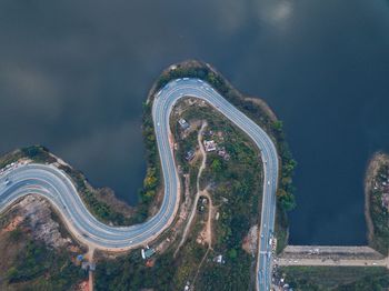 Aerial view of road over sea
