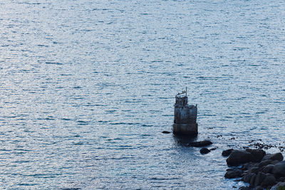 High angle view of sailboat on sea