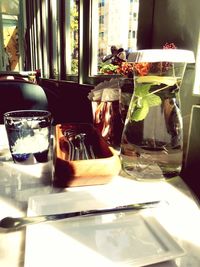 Close-up of wine glass on table at restaurant