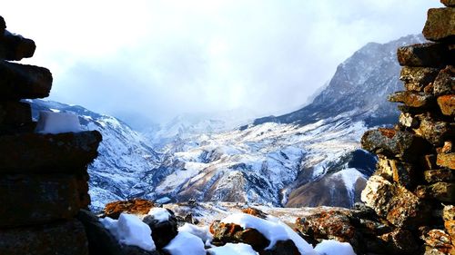 Scenic view of snow mountains against sky