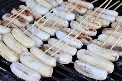 High angle view of bananas grilled for sale at market