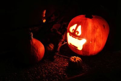 View of illuminated pumpkin on wall during halloween