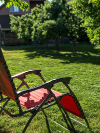 Empty chairs in park