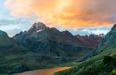 Scenic view of mountains against sky during sunset