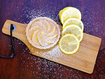 Close-up of lemon slices on table