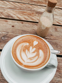 High angle view of cappuccino on table